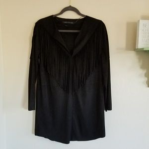 Zara Woman Faux Suede Fringed Shirt